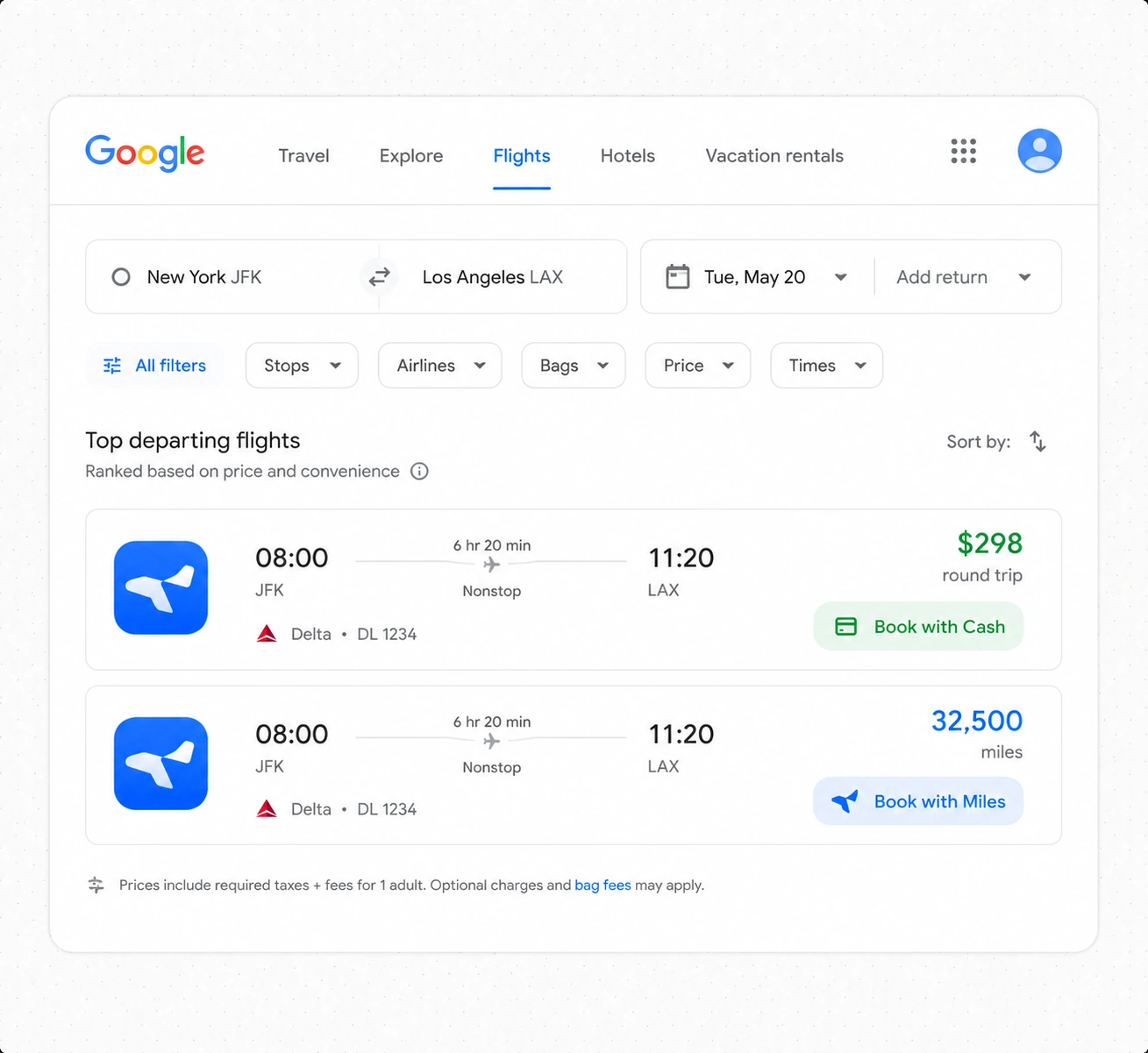 Book With Cash or Miles